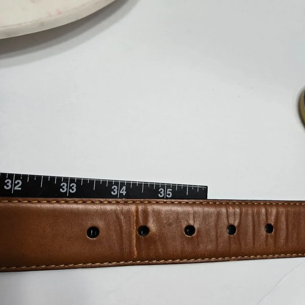Fossil Mens Brown‎ Leather Belt Size 35 Silver Buckle Casual Preppy Neutral